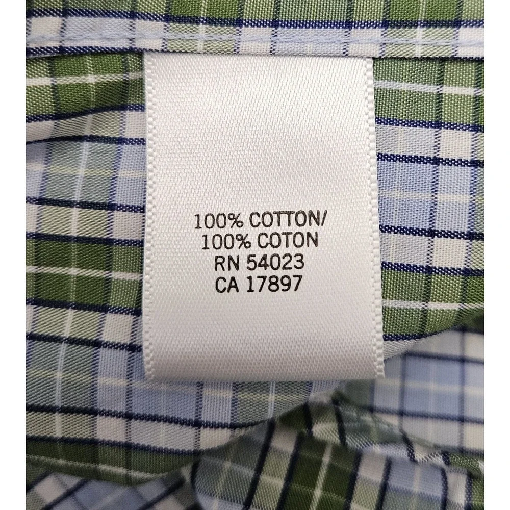 Banana Republic Mens Button Down Shirt Non Iron Medium 15-15.5‎ Green Blue Plaid